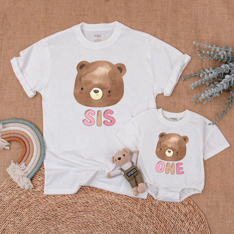 Custom Matching Family Bear Shirts - Soft Cotton First Birthday Outfit for Baby, Toddler, Mom, Dad - Personalized Gift for Milestones