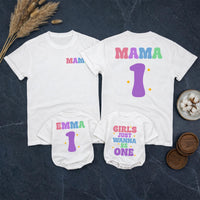 Custom Matching Family Birthday Shirts with Pastel Mama & 1 Design, Girls Just Wanna Be One Baby Romper, Soft Cotton 1st Birthday Outfit