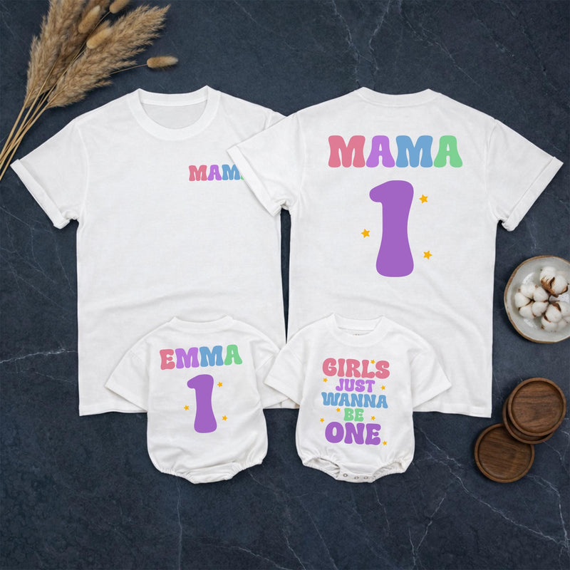 Custom Matching Family Birthday Shirts with Pastel Mama & 1 Design, Girls Just Wanna Be One Baby Romper, Soft Cotton 1st Birthday Outfit