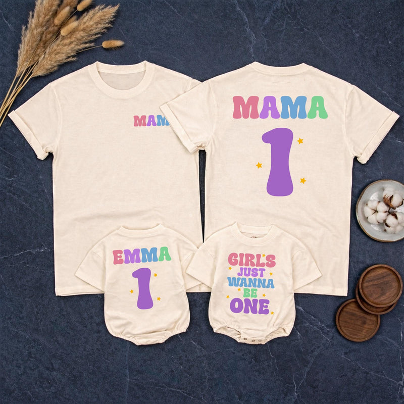 Custom Matching Family Birthday Shirts with Pastel Mama & 1 Design, Girls Just Wanna Be One Baby Romper, Soft Cotton 1st Birthday Outfit
