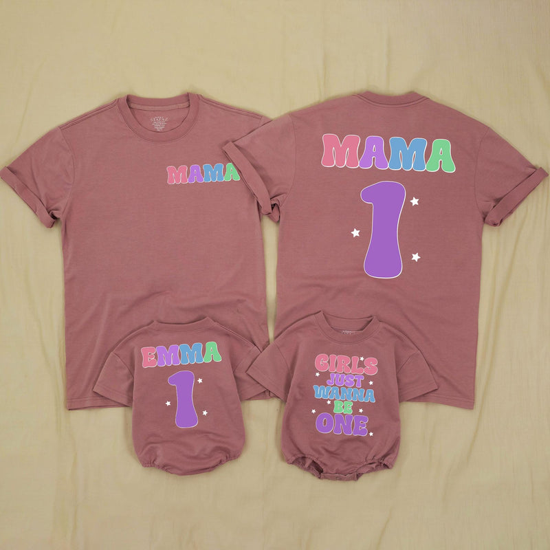 Custom Matching Family Birthday Shirts with Pastel Mama & 1 Design, Girls Just Wanna Be One Baby Romper, Soft Cotton 1st Birthday Outfit