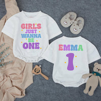 Custom Matching Family Birthday Shirts with Pastel Mama & 1 Design, Girls Just Wanna Be One Baby Romper, Soft Cotton 1st Birthday Outfit