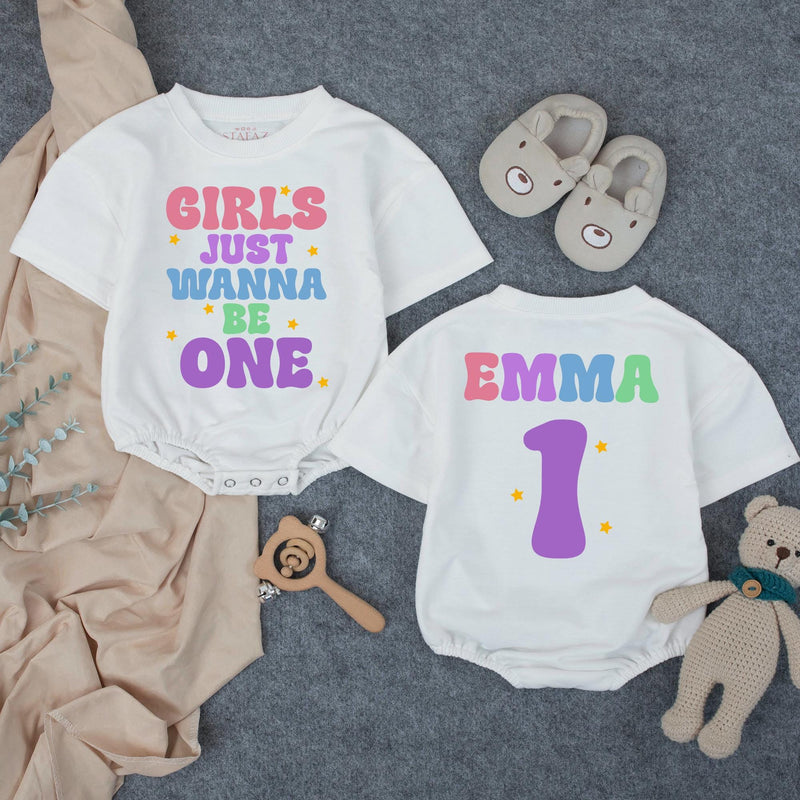 Custom Matching Family Birthday Shirts with Pastel Mama & 1 Design, Girls Just Wanna Be One Baby Romper, Soft Cotton 1st Birthday Outfit