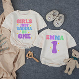 Custom Matching Family Birthday Shirts with Pastel Mama & 1 Design, Girls Just Wanna Be One Baby Romper, Soft Cotton 1st Birthday Outfit