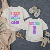Custom Matching Family Birthday Shirts with Pastel Mama & 1 Design, Girls Just Wanna Be One Baby Romper, Soft Cotton 1st Birthday Outfit