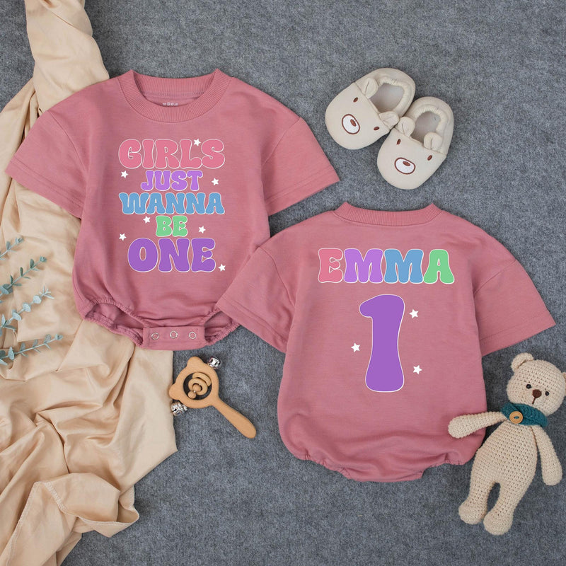 Custom Matching Family Birthday Shirts with Pastel Mama & 1 Design, Girls Just Wanna Be One Baby Romper, Soft Cotton 1st Birthday Outfit