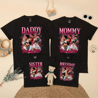 Custom Matching Family Birthday Shirts with Retro 90s Rap Photo Design, Daddy Mommy Kids Outfits, Soft Cotton Tee for Birthday Celebrations