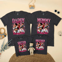 Custom Matching Family Birthday Shirts with Retro 90s Rap Photo Design, Daddy Mommy Kids Outfits, Soft Cotton Tee for Birthday Celebrations
