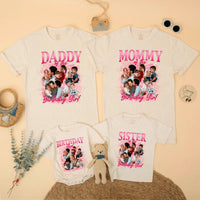 Custom Matching Family Birthday Shirts with Retro 90s Rap Photo Design, Daddy Mommy Kids Outfits, Soft Cotton Tee for Birthday Celebrations