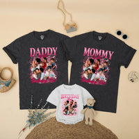 Custom Matching Family Birthday Shirts with Retro 90s Rap Photo Design, Daddy Mommy Kids Outfits, Soft Cotton Tee for Birthday Celebrations