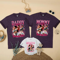 Custom Matching Family Birthday Shirts with Retro 90s Rap Photo Design, Daddy Mommy Kids Outfits, Soft Cotton Tee for Birthday Celebrations