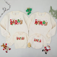Custom Matching Family Christmas Sweatshirts with Santa and Reindeer Artwork, Soft Cotton Holiday Sweater for Mom, Dad, Kids, or Baby