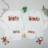 Custom Matching Family Christmas Sweatshirts with Santa and Reindeer Artwork, Soft Cotton Holiday Sweater for Mom, Dad, Kids, or Baby