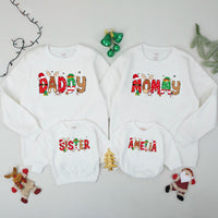 Custom Matching Family Christmas Sweatshirts with Santa and Reindeer Artwork, Soft Cotton Holiday Sweater for Mom, Dad, Kids, or Baby