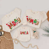 Custom Matching Family Christmas Sweatshirts with Santa and Reindeer Artwork, Soft Cotton Holiday Sweater for Mom, Dad, Kids, or Baby