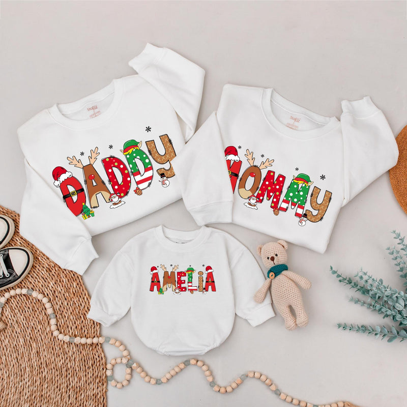 Custom Matching Family Christmas Sweatshirts with Santa and Reindeer Artwork, Soft Cotton Holiday Sweater for Mom, Dad, Kids, or Baby