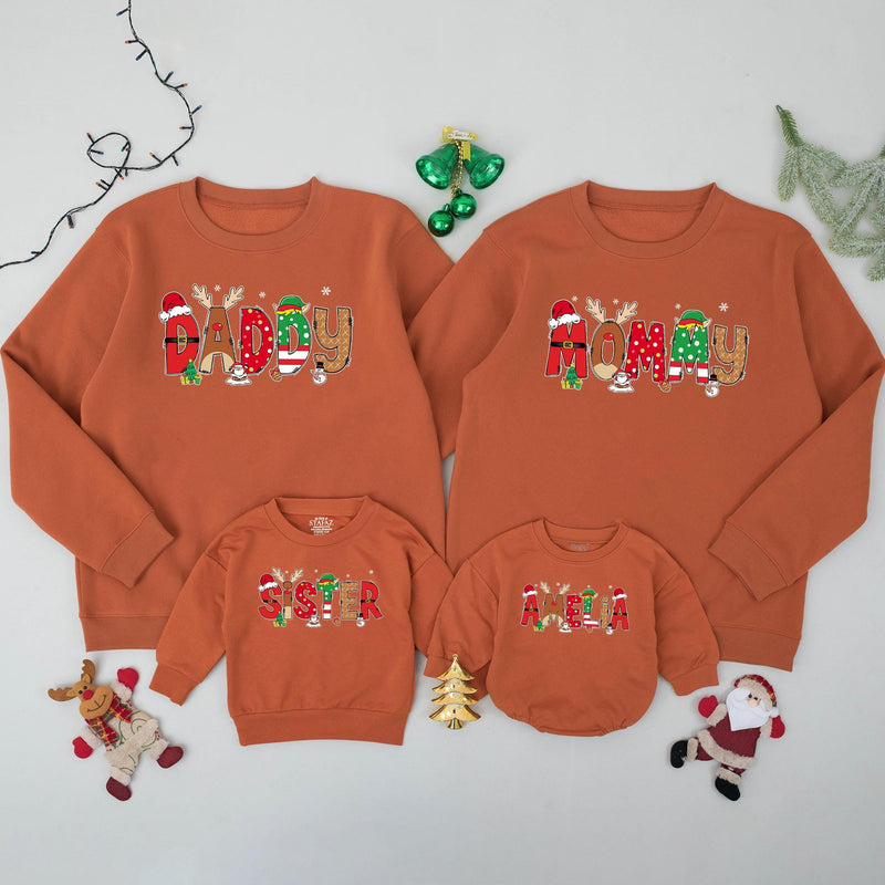 Custom Matching Family Christmas Sweatshirts with Santa and Reindeer Artwork, Soft Cotton Holiday Sweater for Mom, Dad, Kids, or Baby