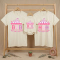 Custom Matching Family Circus Shirts for Dad, Mom & Baby, Pink Carnival Tent Design, Soft Cotton Birthday Outfit for First Milestone