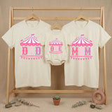 Custom Matching Family Circus Shirts for Dad, Mom & Baby, Pink Carnival Tent Design, Soft Cotton Birthday Outfit for First Milestone