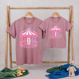 Custom Matching Family Circus Shirts for Dad, Mom & Baby, Pink Carnival Tent Design, Soft Cotton Birthday Outfit for First Milestone