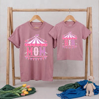Custom Matching Family Circus Shirts for Dad, Mom & Baby, Pink Carnival Tent Design, Soft Cotton Birthday Outfit for First Milestone