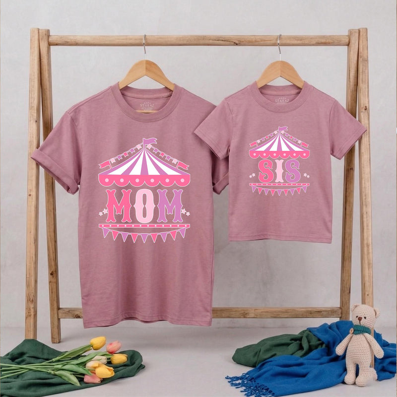 Custom Matching Family Circus Shirts for Dad, Mom & Baby, Pink Carnival Tent Design, Soft Cotton Birthday Outfit for First Milestone