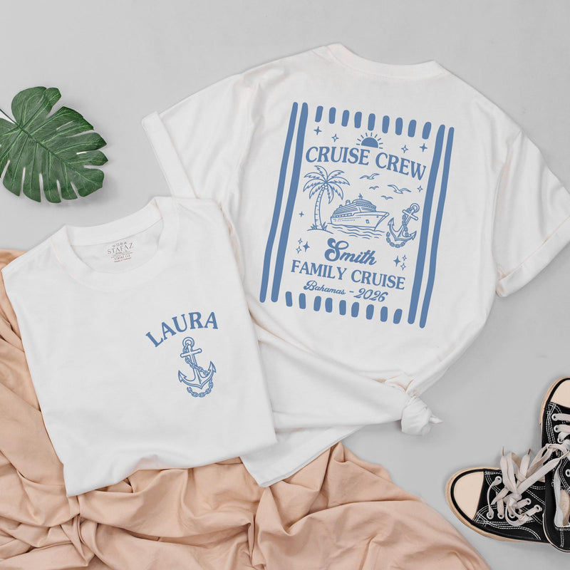 Custom Matching Family Cruise Crew Shirts and Baby Rompers, Vintage Summer 2026 Design, Soft Cotton Tee for Mom, Dad, Kids, and Baby