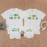 Custom Matching Family Dinosaur Shirts, Mama Saurus, Dada Saurus, One Saurus Romper, Soft Cotton Birthday Outfit for Baby, Toddler, Kids