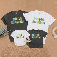 Custom Matching Family Dinosaur Shirts, Mama Saurus, Dada Saurus, One Saurus Romper, Soft Cotton Birthday Outfit for Baby, Toddler, Kids