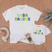 Custom Matching Family Dinosaur Shirts, Mama Saurus, Dada Saurus, One Saurus Romper, Soft Cotton Birthday Outfit for Baby, Toddler, Kids