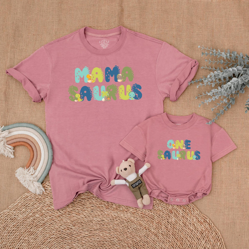 Custom Matching Family Dinosaur Shirts, Mama Saurus, Dada Saurus, One Saurus Romper, Soft Cotton Birthday Outfit for Baby, Toddler, Kids