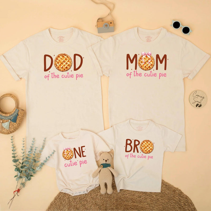 Custom Matching Family Fall Birthday Shirts with Pumpkin Pie Design, Soft Cotton Short Sleeve for Baby, Kids, Mom, Dad, Autumn Outfit
