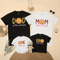 Custom Matching Family Fall Birthday Shirts with Pumpkin Pie Design, Soft Cotton Short Sleeve for Baby, Kids, Mom, Dad, Autumn Outfit