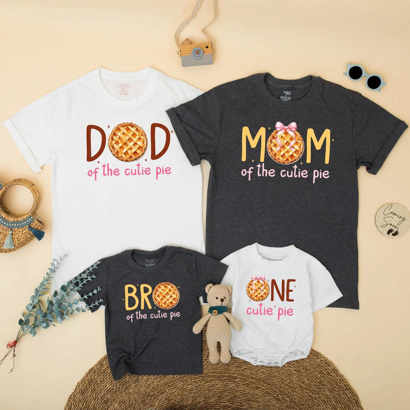 Custom Matching Family Fall Birthday Shirts with Pumpkin Pie Design, Soft Cotton Short Sleeve for Baby, Kids, Mom, Dad, Autumn Outfit