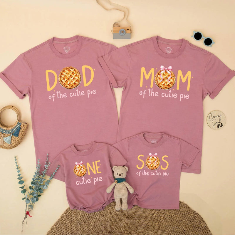 Custom Matching Family Fall Birthday Shirts with Pumpkin Pie Design, Soft Cotton Short Sleeve for Baby, Kids, Mom, Dad, Autumn Outfit