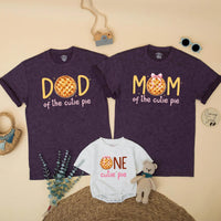 Custom Matching Family Fall Birthday Shirts with Pumpkin Pie Design, Soft Cotton Short Sleeve for Baby, Kids, Mom, Dad, Autumn Outfit