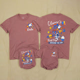 Custom Matching Family First Birthday Shirts, Rocket and Space Theme, Personalized Baby Romper and Parent Tees, Soft Cotton Outfit