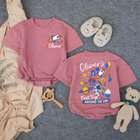Custom Matching Family First Birthday Shirts, Rocket and Space Theme, Personalized Baby Romper and Parent Tees, Soft Cotton Outfit