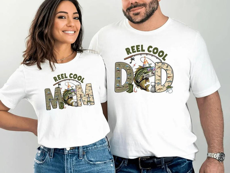 Custom Matching Family Fishing Shirts, Reel Cool Dad Mom Bro One Design, Soft Cotton 1st Birthday Outfit, Fishing Theme Party Tees