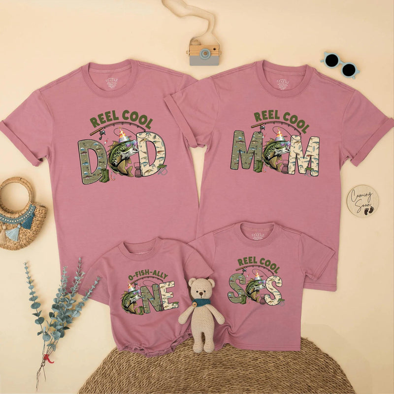 Custom Matching Family Fishing Shirts, Reel Cool Dad Mom Bro One Design, Soft Cotton 1st Birthday Outfit, Fishing Theme Party Tees