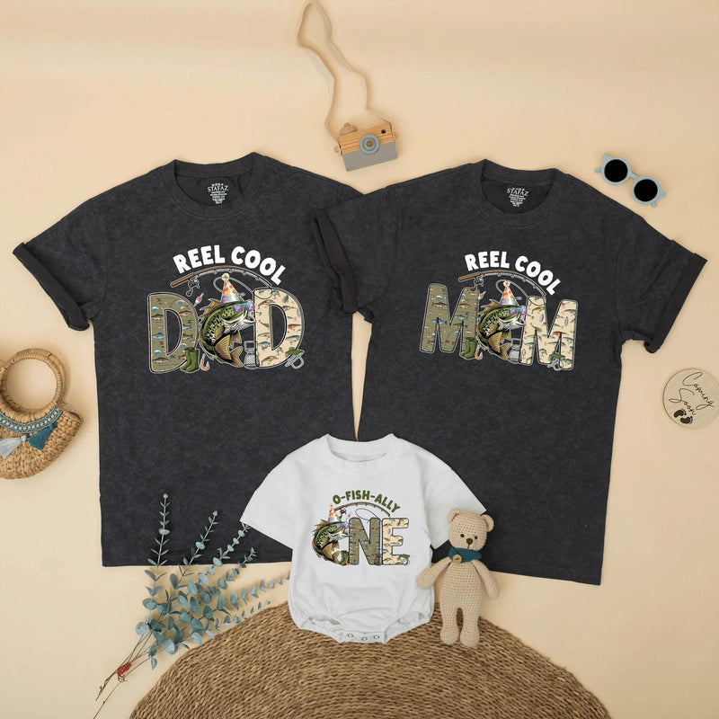 Custom Matching Family Fishing Shirts, Reel Cool Dad Mom Bro One Design, Soft Cotton 1st Birthday Outfit, Fishing Theme Party Tees