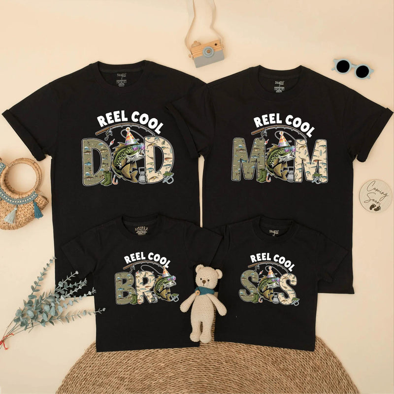 Custom Matching Family Fishing Shirts, Reel Cool Dad Mom Bro One Design, Soft Cotton 1st Birthday Outfit, Fishing Theme Party Tees