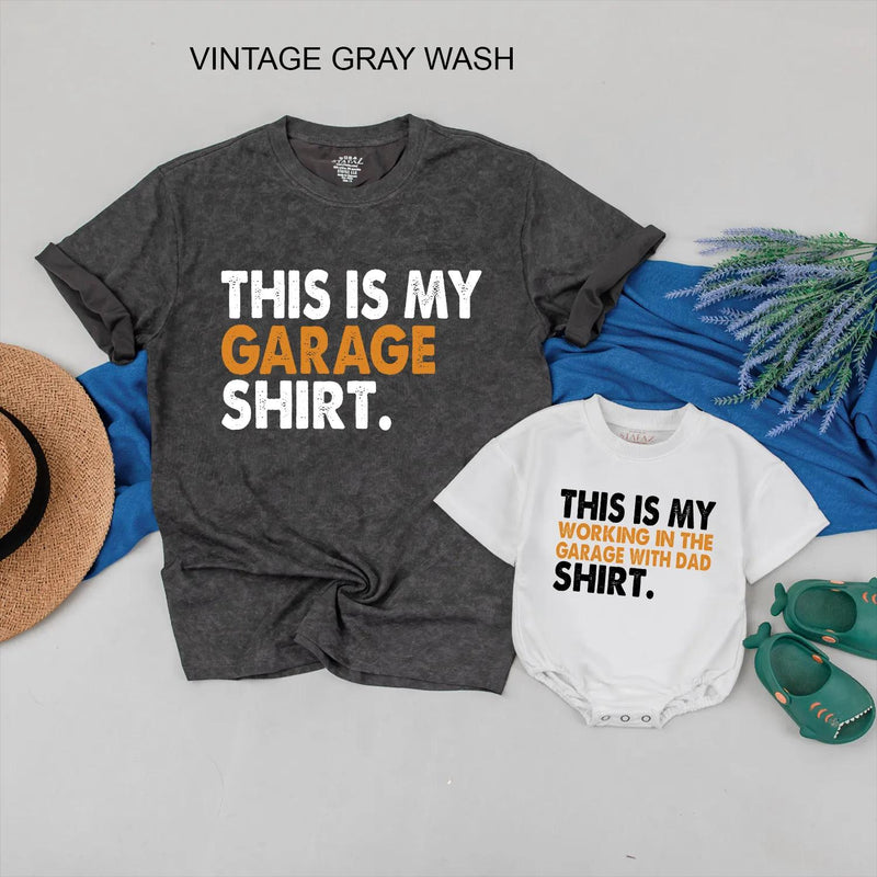 Custom Matching Family Garage Shirts, Father and Son Tees, Daddy and Me Outfits, Vintage Gray Wash, Soft Cotton, Father’s Day Gift