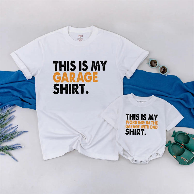Custom Matching Family Garage Shirts, Father and Son Tees, Daddy and Me Outfits, Vintage Gray Wash, Soft Cotton, Father’s Day Gift