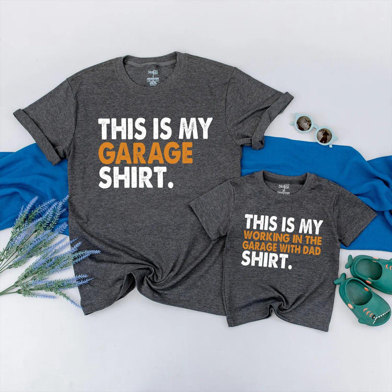 Custom Matching Family Garage Shirts, Father and Son Tees, Daddy and Me Outfits, Vintage Gray Wash, Soft Cotton, Father’s Day Gift