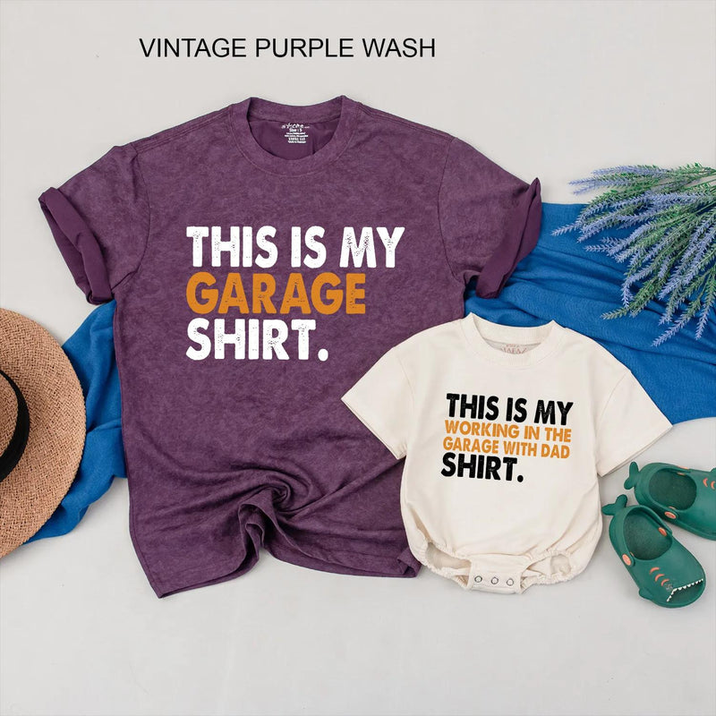 Custom Matching Family Garage Shirts, Father and Son Tees, Daddy and Me Outfits, Vintage Gray Wash, Soft Cotton, Father’s Day Gift
