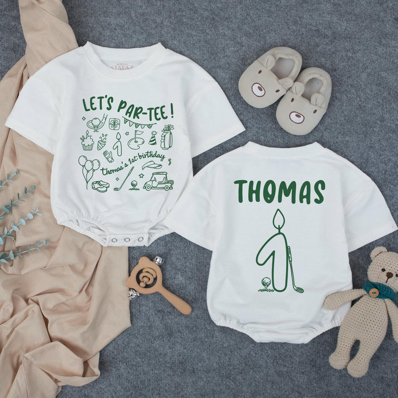 Custom Matching Family Golf Party Shirts for Baby's 1st Birthday, Soft Cotton Romper and Tees with Fun Golf-Themed Artwork