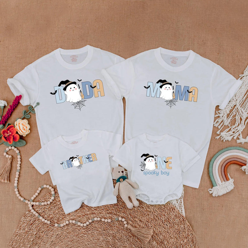 Custom Matching Family Halloween Shirts, Spooky Ghost Design for Baby, Kids, and Adults, Soft Cotton Birthday Outfit or Party Wear