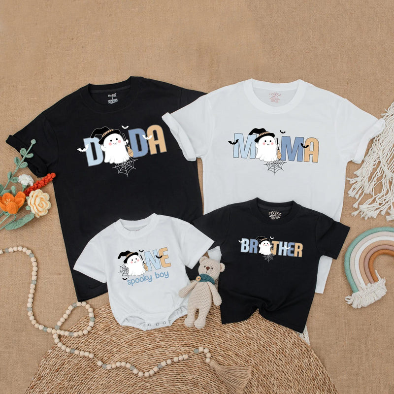 Custom Matching Family Halloween Shirts, Spooky Ghost Design for Baby, Kids, and Adults, Soft Cotton Birthday Outfit or Party Wear