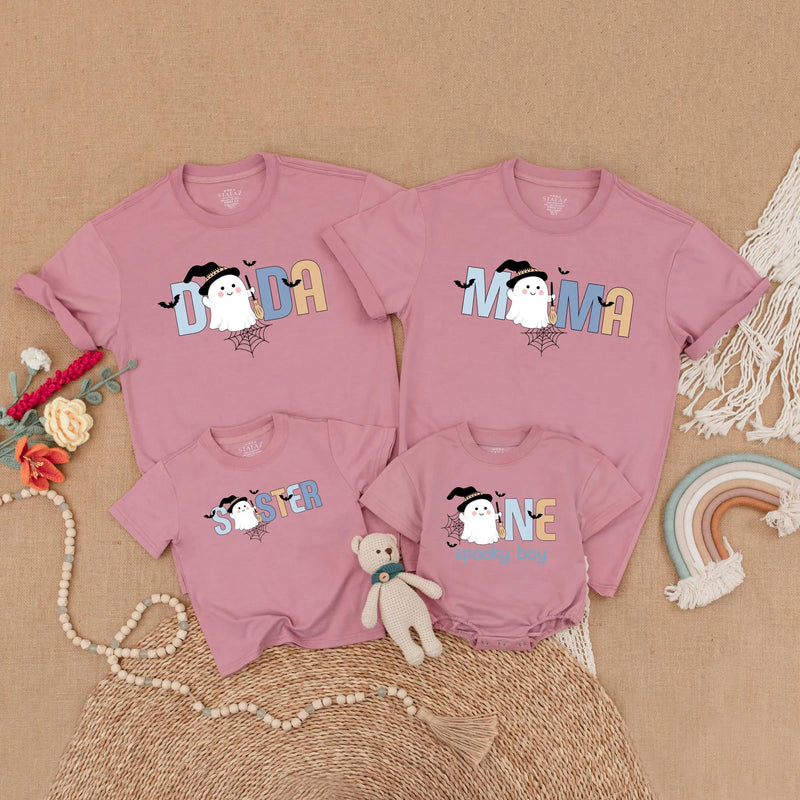 Custom Matching Family Halloween Shirts, Spooky Ghost Design for Baby, Kids, and Adults, Soft Cotton Birthday Outfit or Party Wear